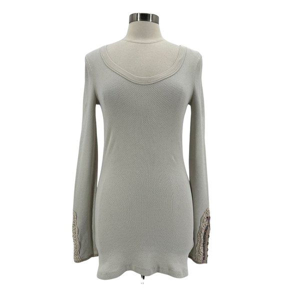 Free People Meadow Fiesta Cuff Thermal Ivory Top Womens Medium - Picture 1 of 8